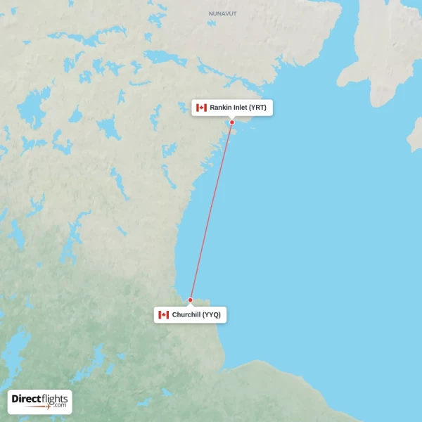 Churchill - Rankin Inlet direct flight map