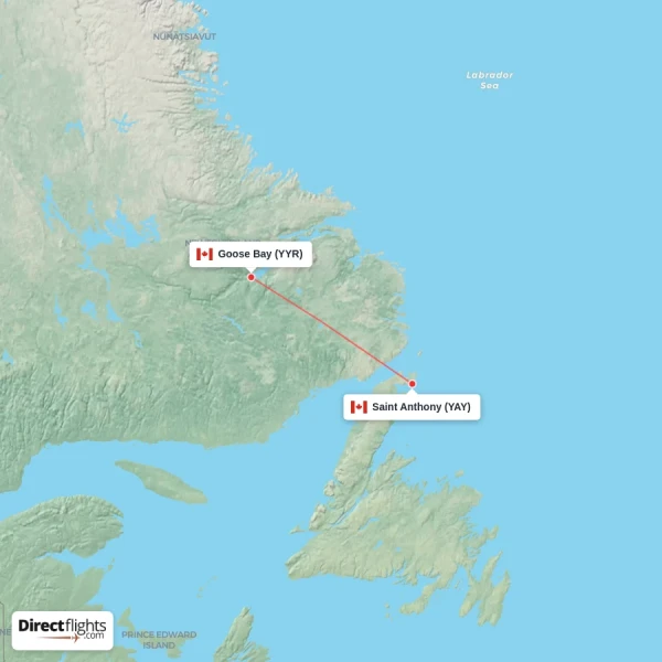 Goose Bay - Saint Anthony direct flight map
