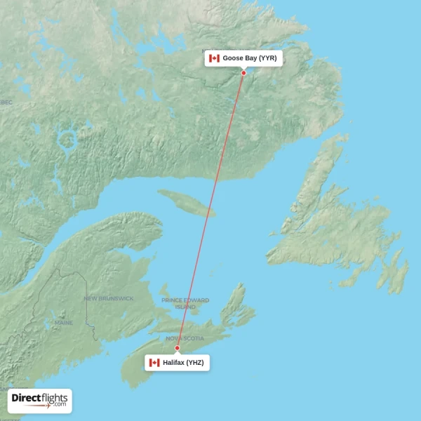 Goose Bay - Halifax direct flight map