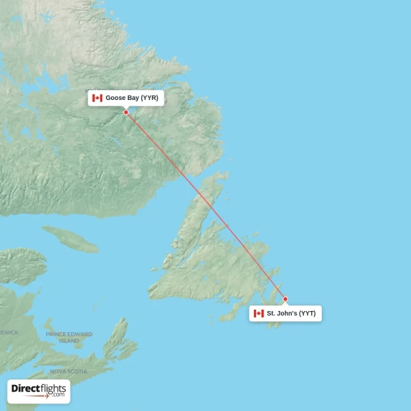 Goose Bay - St. John's direct flight map