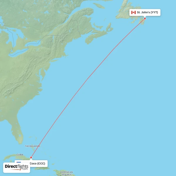 St. John's - Cayo Coco direct flight map