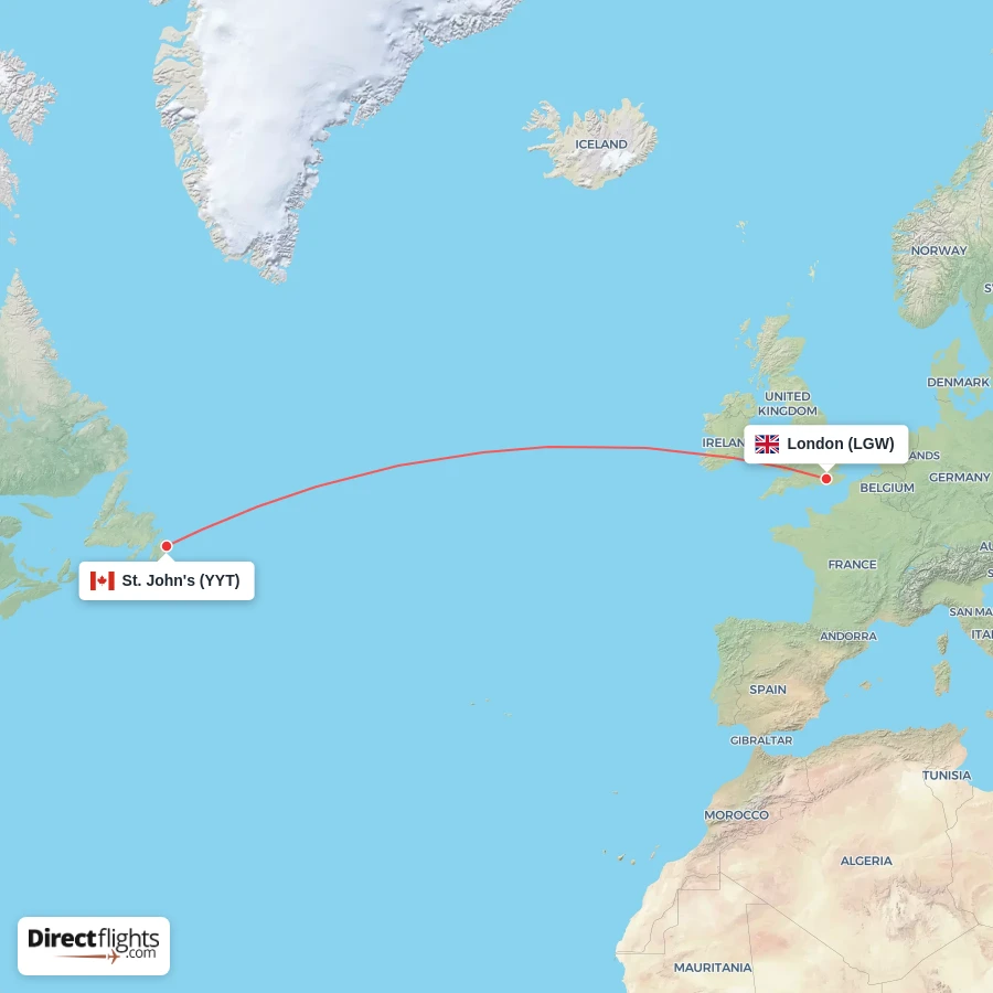 YYT - LGW route map