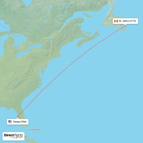 St. John's - Tampa direct flight map