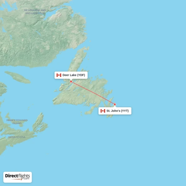 St. John's - Deer Lake direct flight map
