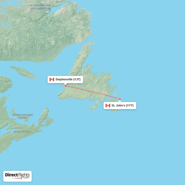 St. John's - Stephenville direct flight map