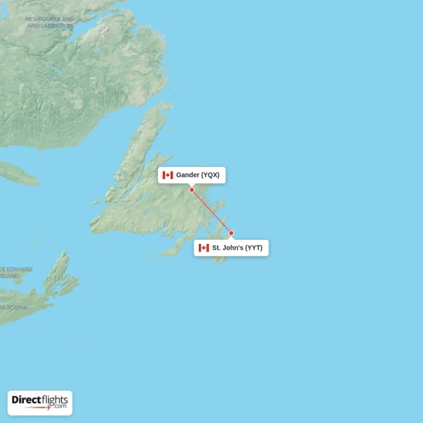 St. John's - Gander direct flight map