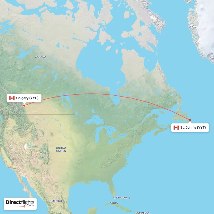 YYT - YYC route map