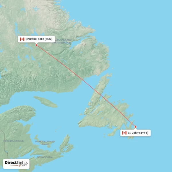 St. John's - Churchill Falls direct flight map