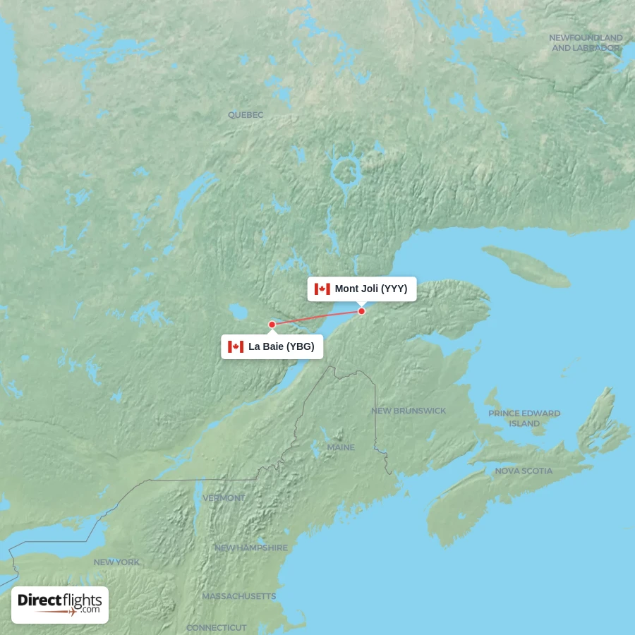 YYY - YBG route map