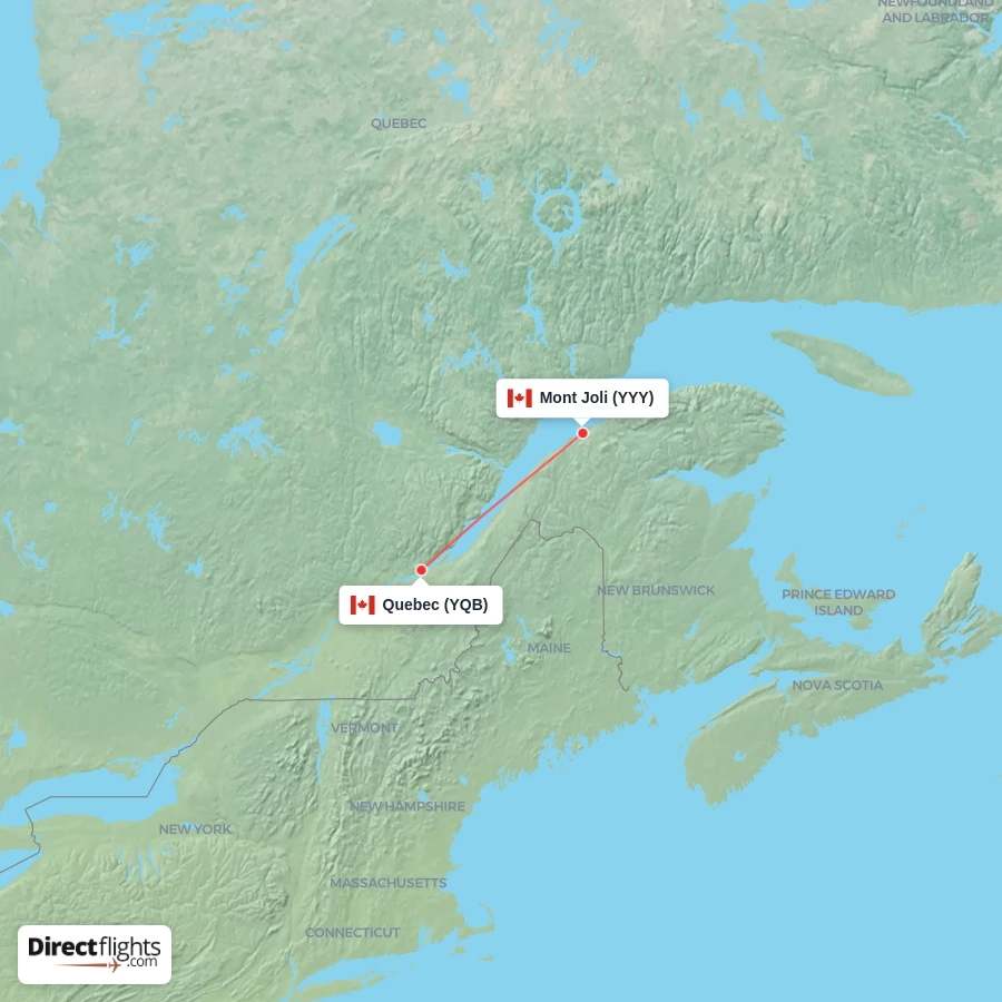 YYY - YQB route map