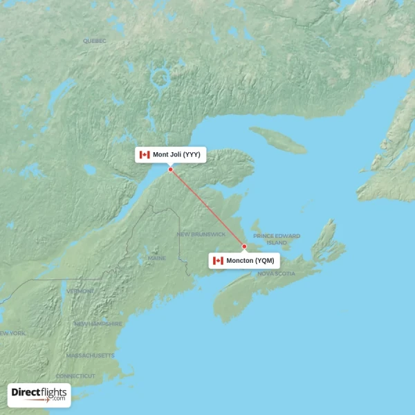 Mont Joli - Moncton direct flight map