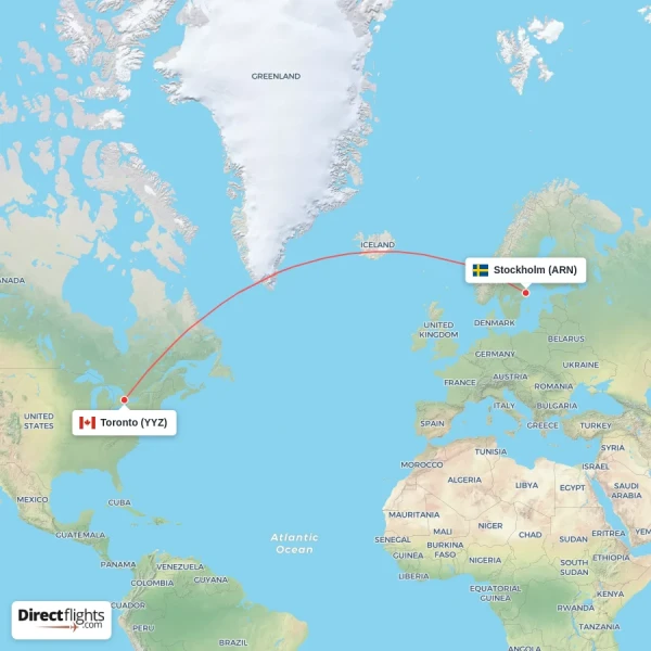Toronto - Stockholm direct flight map