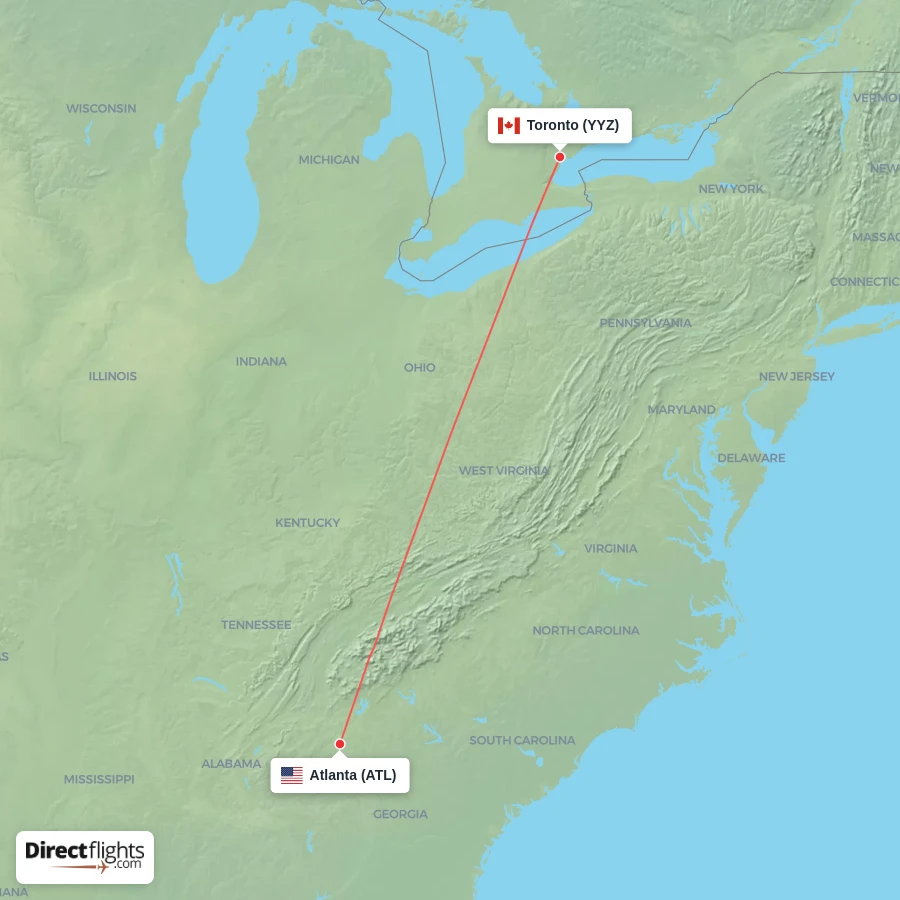 YYZ - ATL route map