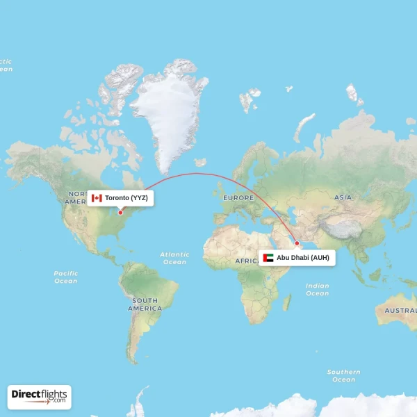 Toronto - Abu Dhabi direct flight map
