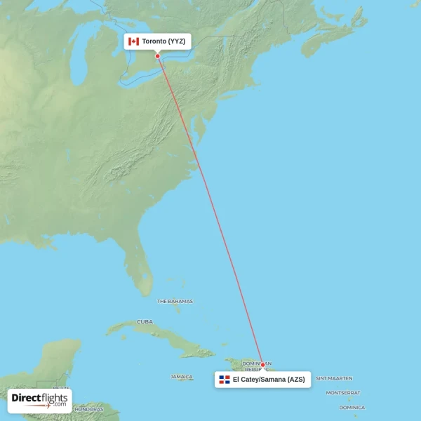 Toronto - El Catey/Samana direct flight map