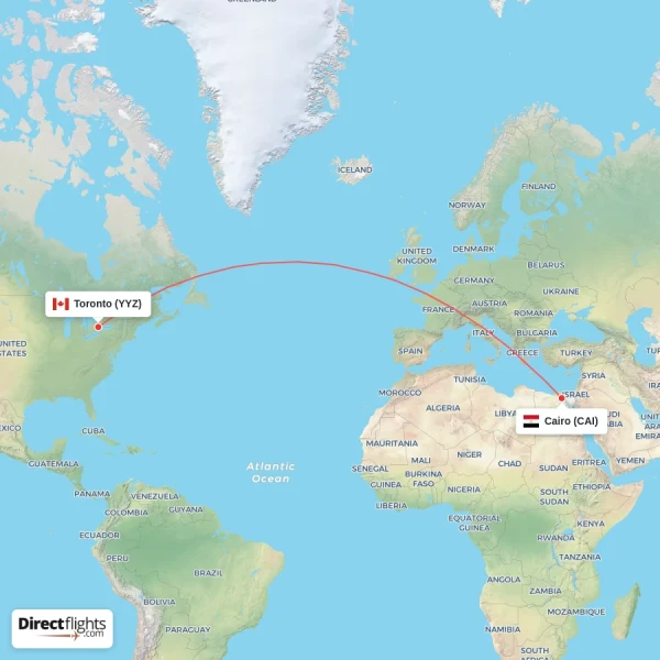 Toronto - Cairo direct flight map