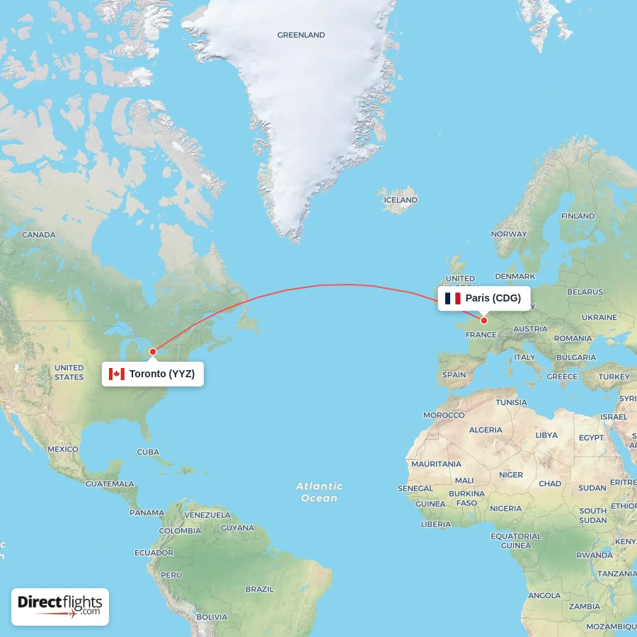 YYZ - CDG route map