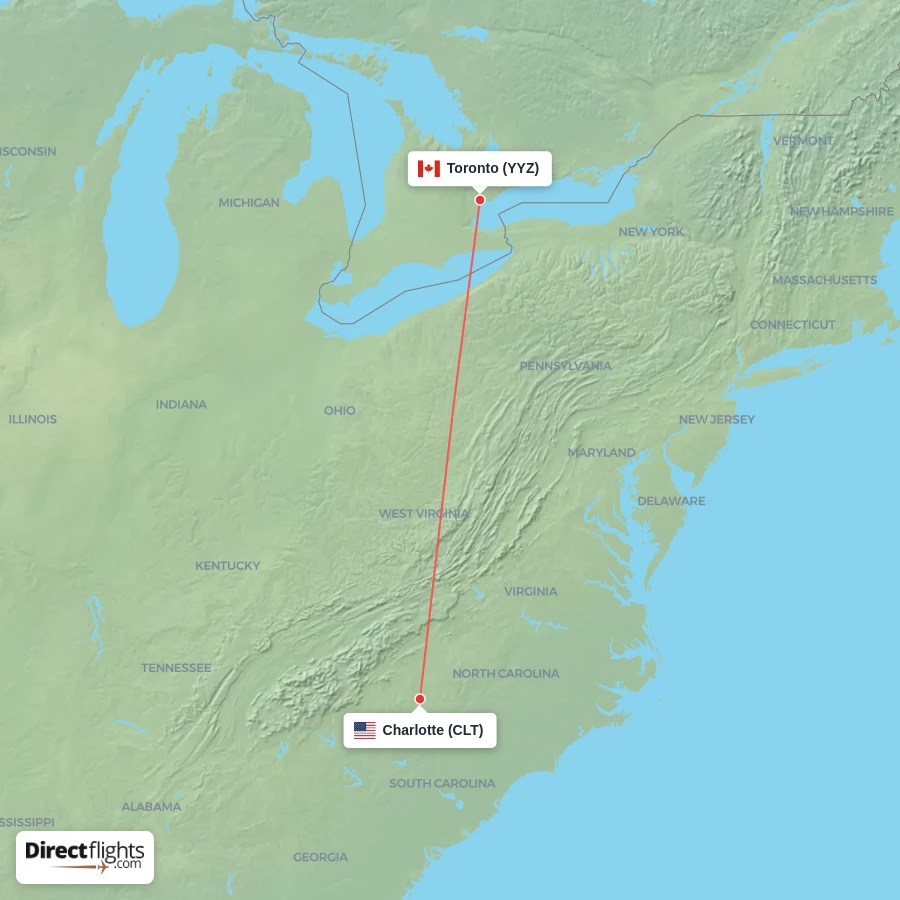 YYZ - CLT route map