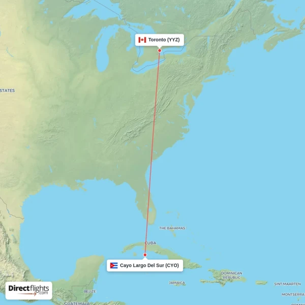 Toronto - Cayo Largo Del Sur direct flight map