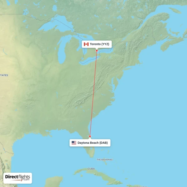 Toronto - Daytona Beach direct flight map