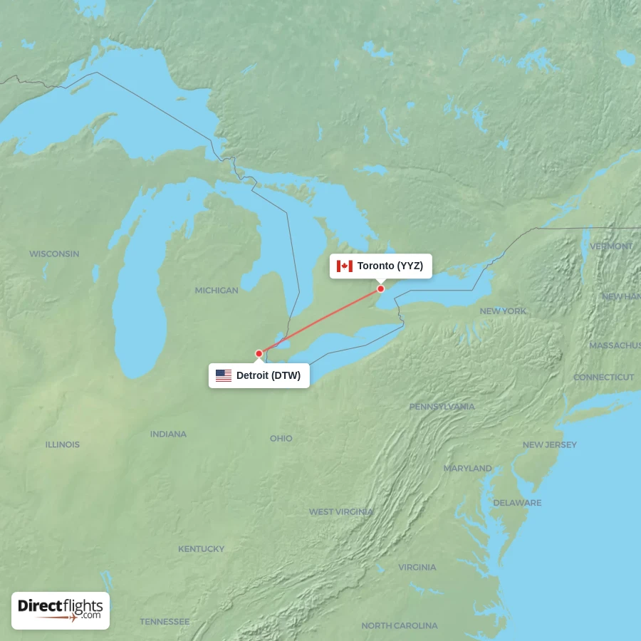 YYZ - DTW route map