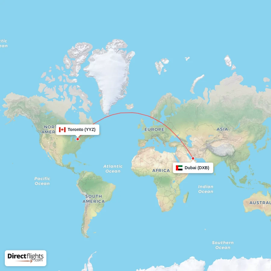YYZ - DXB route map