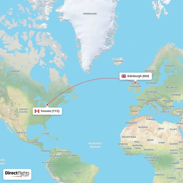 Toronto - Edinburgh direct flight map