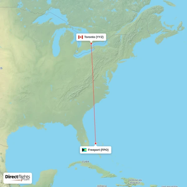 Toronto - Freeport direct flight map