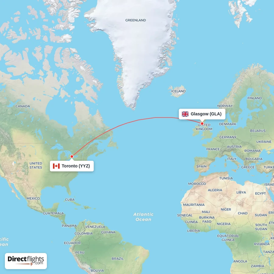 YYZ - GLA route map