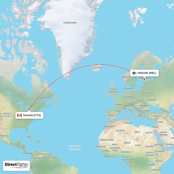 Toronto - Helsinki direct flight map
