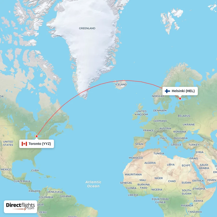 YYZ - HEL route map