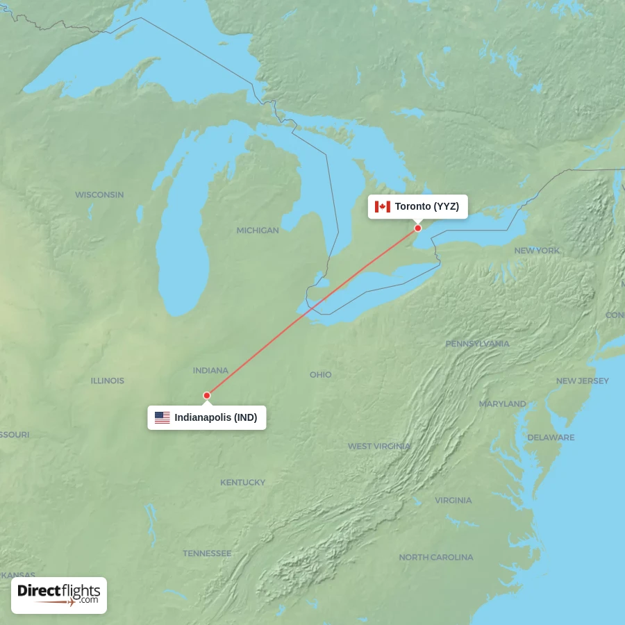 YYZ - IND route map
