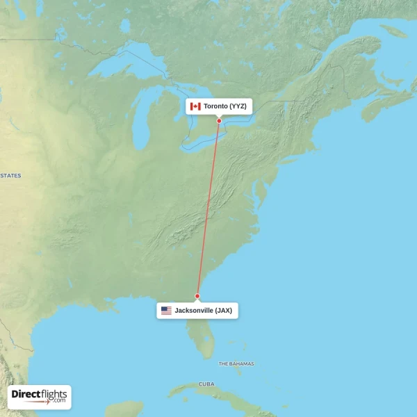 Toronto - Jacksonville direct flight map