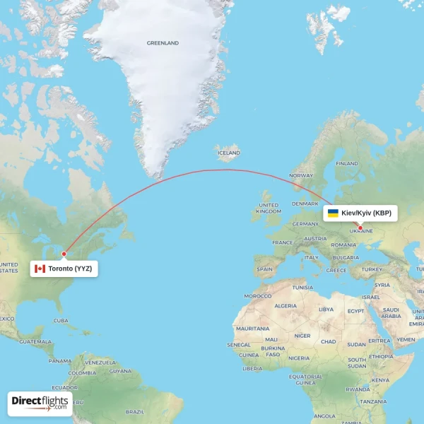 Toronto - Kiev/Kyiv direct flight map