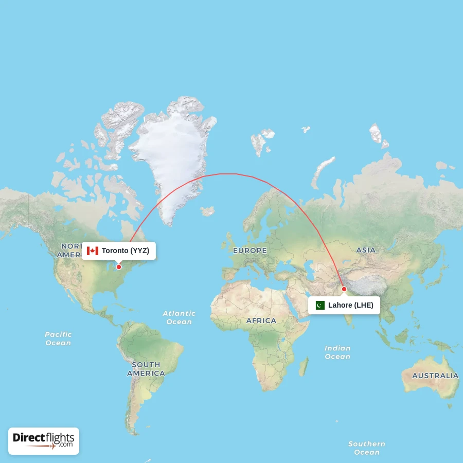 YYZ - LHE route map