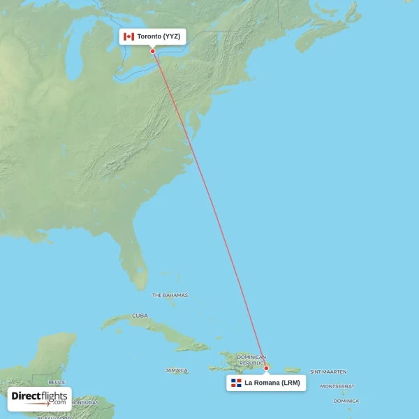 Toronto - La Romana direct flight map