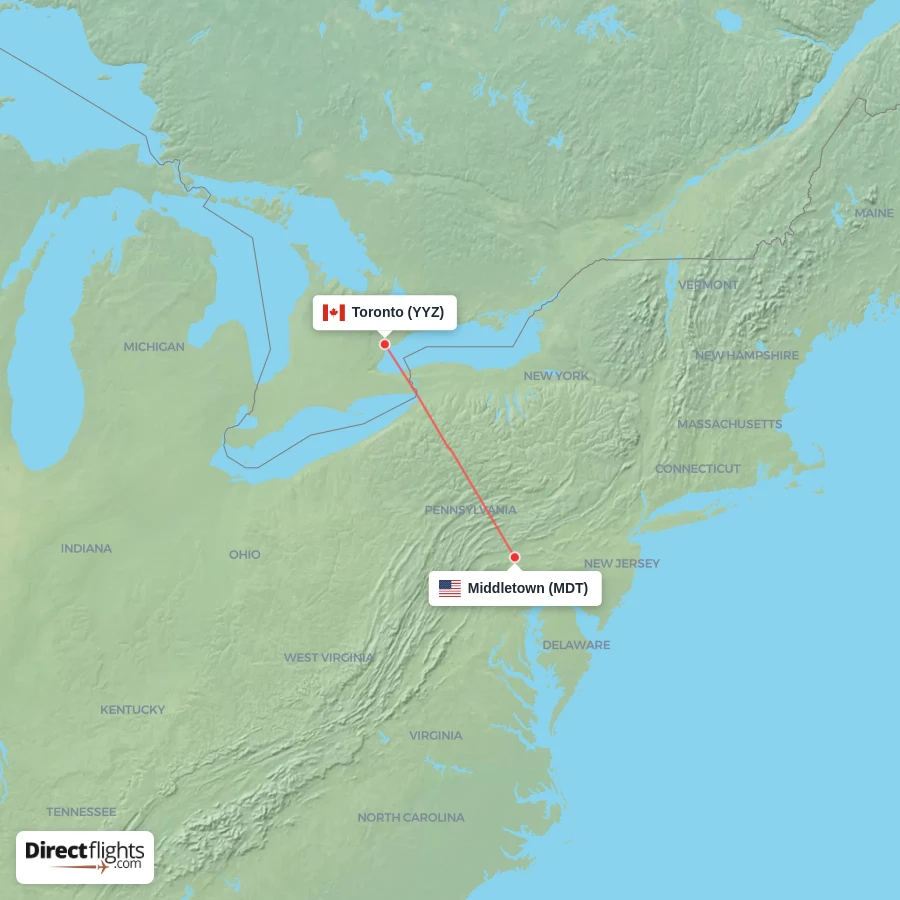YYZ - MDT route map