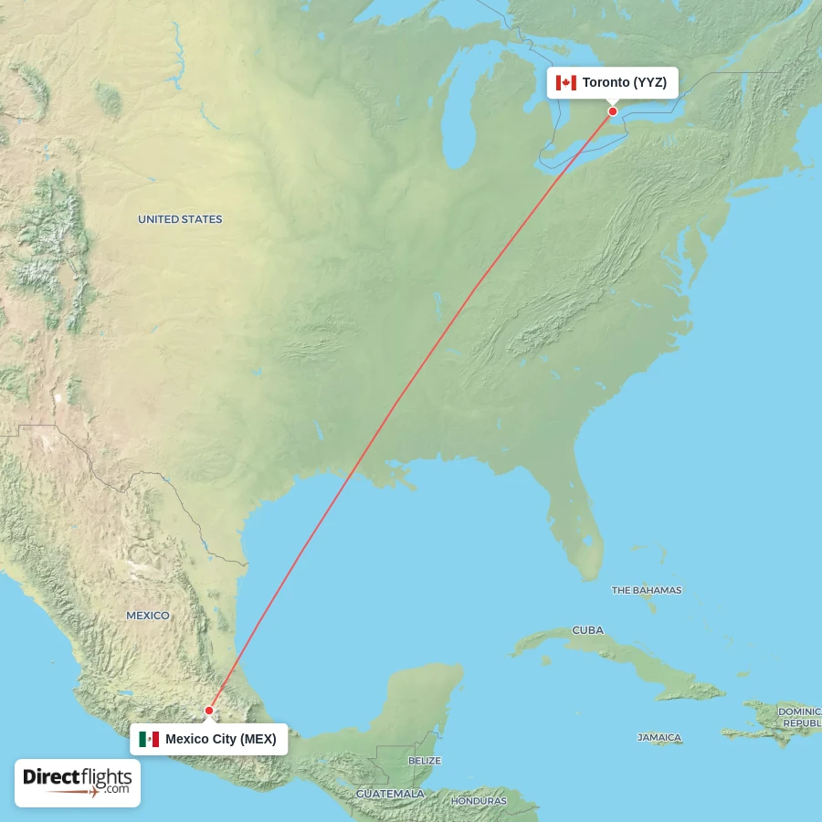 YYZ - MEX route map