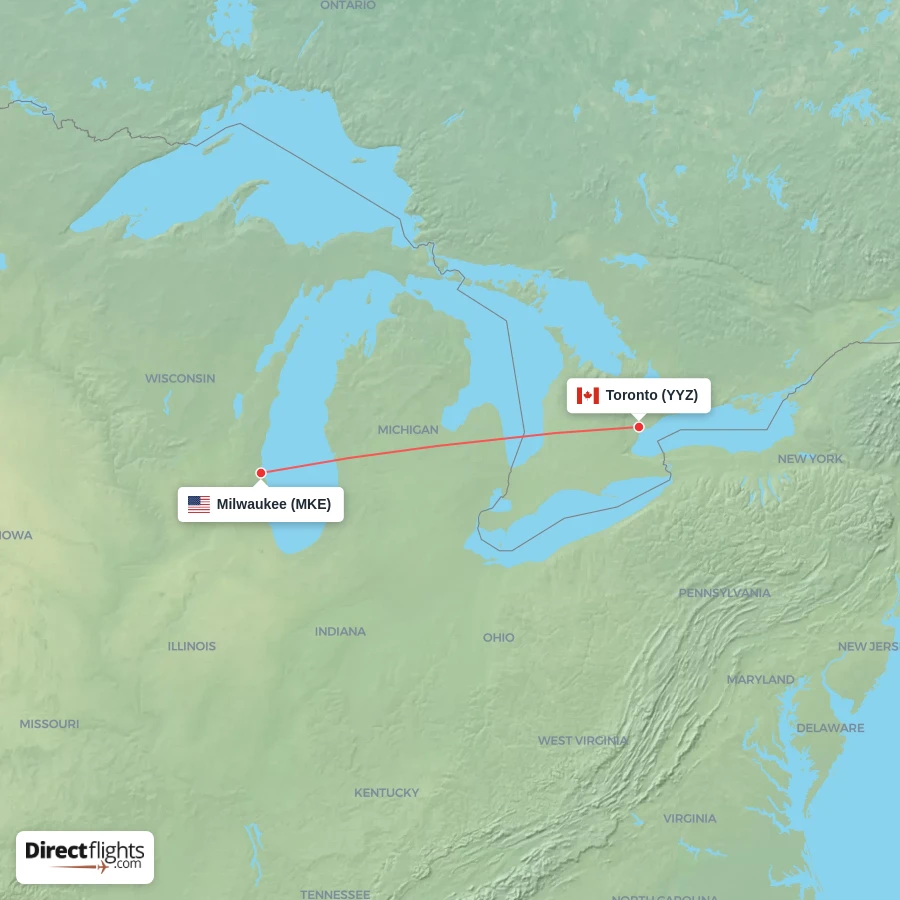 YYZ - MKE route map