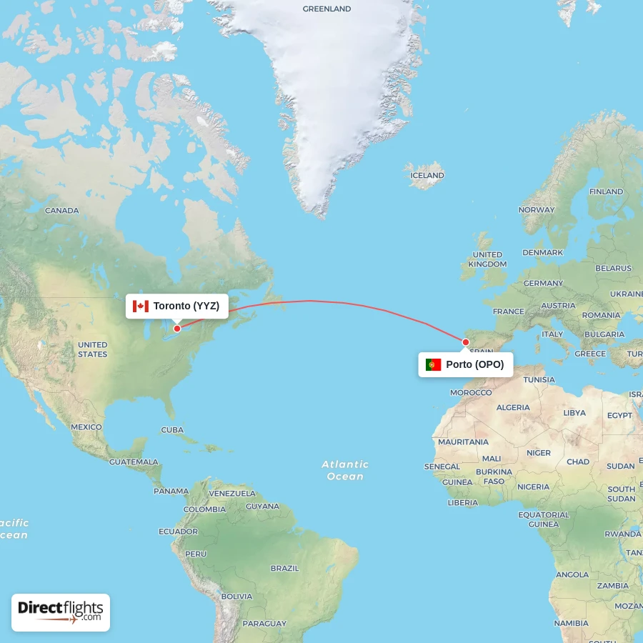YYZ - OPO route map