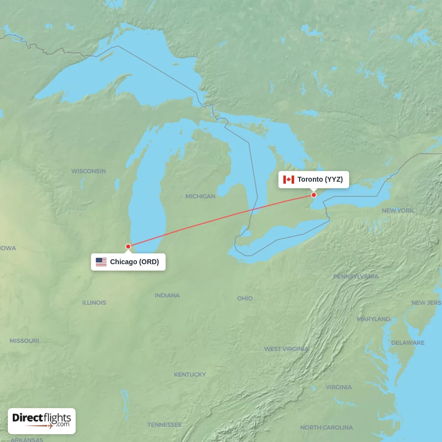 YYZ - ORD route map