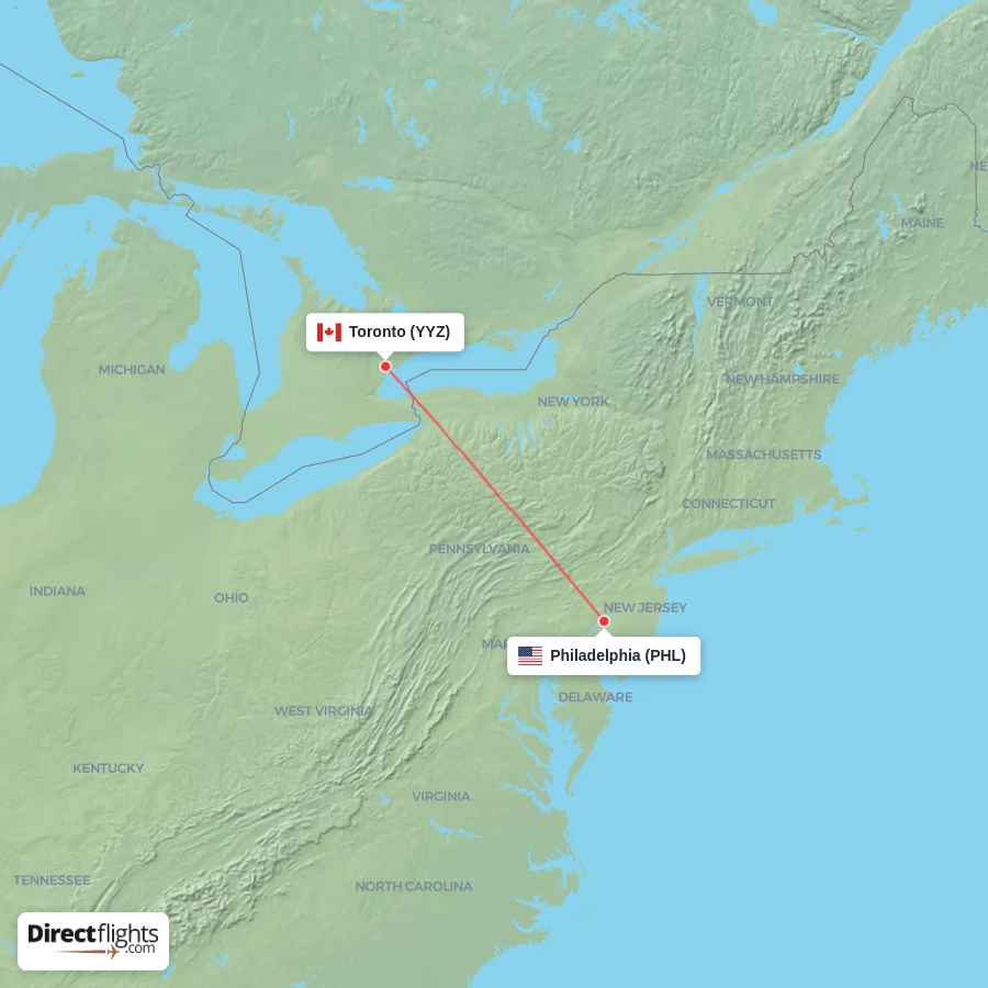 YYZ - PHL route map