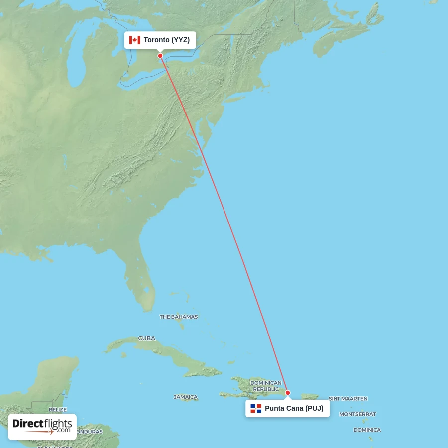 YYZ - PUJ route map