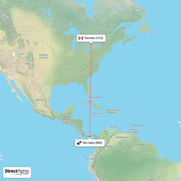 Toronto - Rio Hato direct flight map