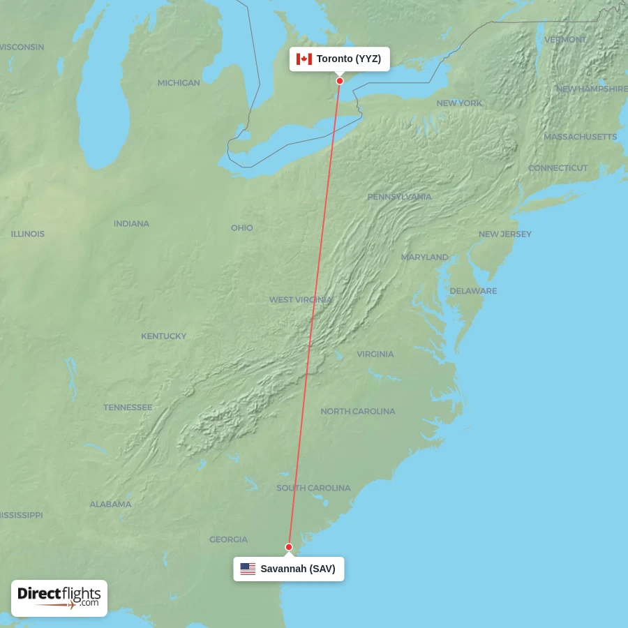 YYZ - SAV route map