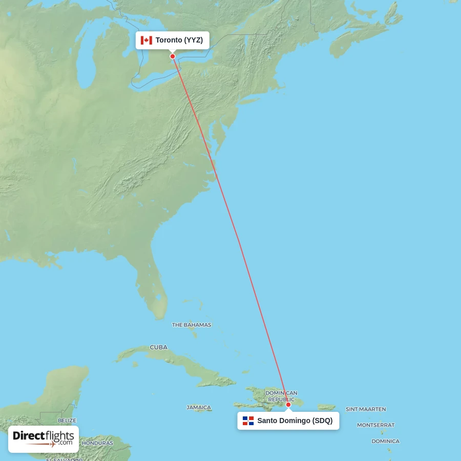 YYZ - SDQ route map