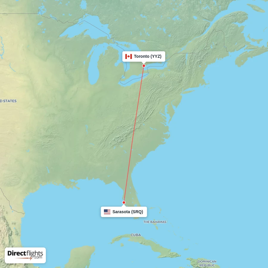 YYZ - SRQ route map