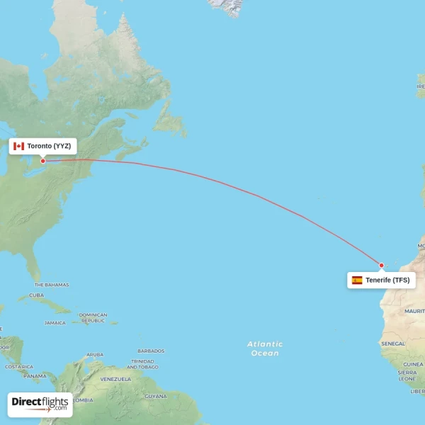 Toronto - Tenerife direct flight map