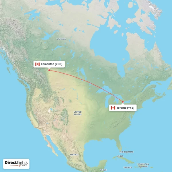 Toronto - Edmonton direct flight map