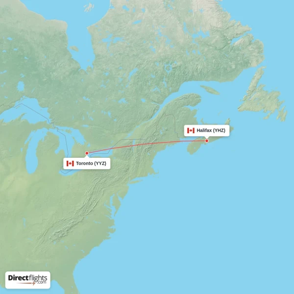 Toronto - Halifax direct flight map